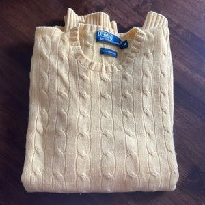 POLO RALPH LAUREN MENS Yellow 100% Cashmere Cable Knit Sweater Mens M